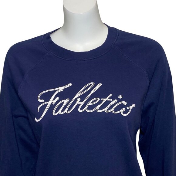 Fabletics Script Logo Sweatshirt Womens Size M Pullover Blue Long Sleeve - Picture 2 of 6